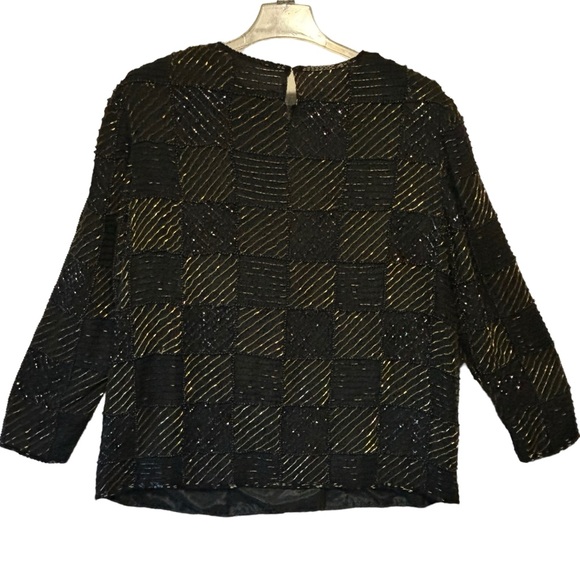 Vintage For You From Spiegel IX Black Gold Silk Check Embellished Beaded READ - Picture 2 of 12